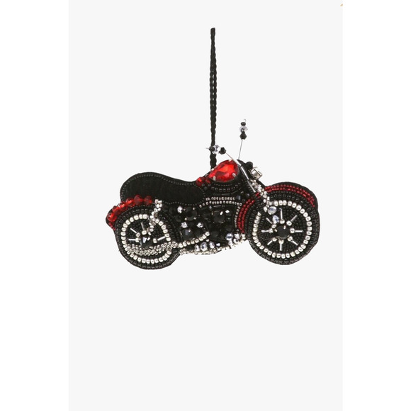 Cody Foster Beaded Motorcycle Ornament Black Red Jeweled - Picture 1 of 4